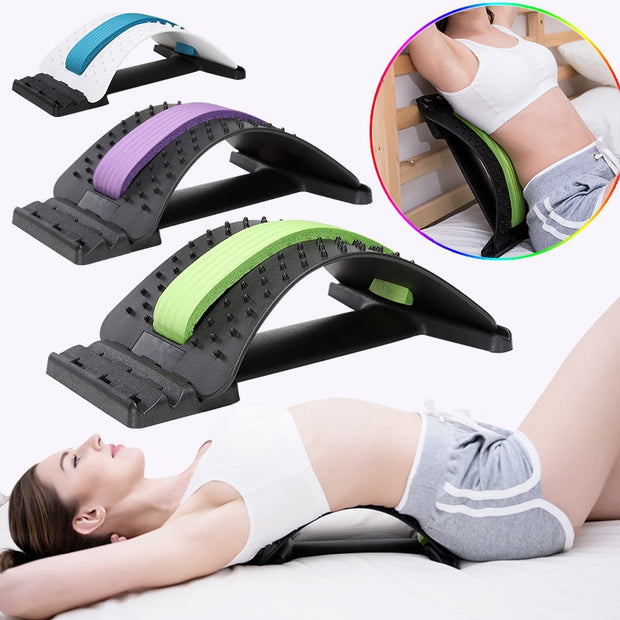 Back stretching and Massager device with lumbar Support